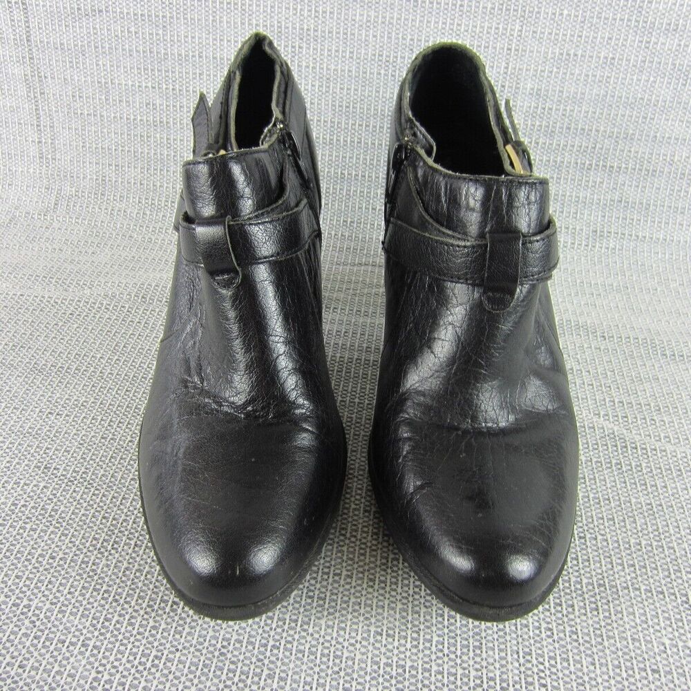 Born Boot Women Leather Ankle Heel Clog Black Western Classic Harness Buckle 8.5